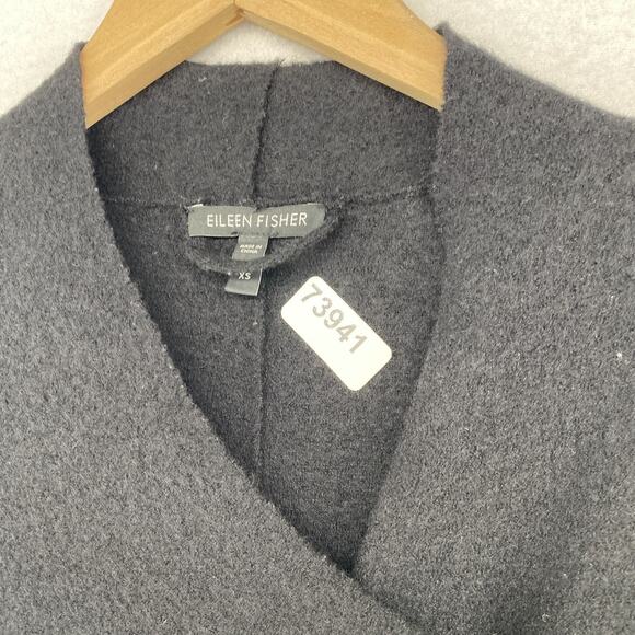 EILEEN FISHER Jacket XS Boiled Merino Wool Mid Length Coat Asymmetric Zip Black - Picture 12 of 12